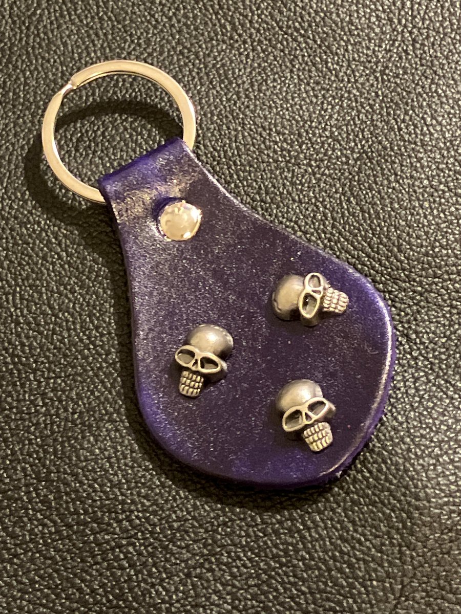 Dark Purple Leather Keyring - 3 Skull Heads - FREE SHIPPING