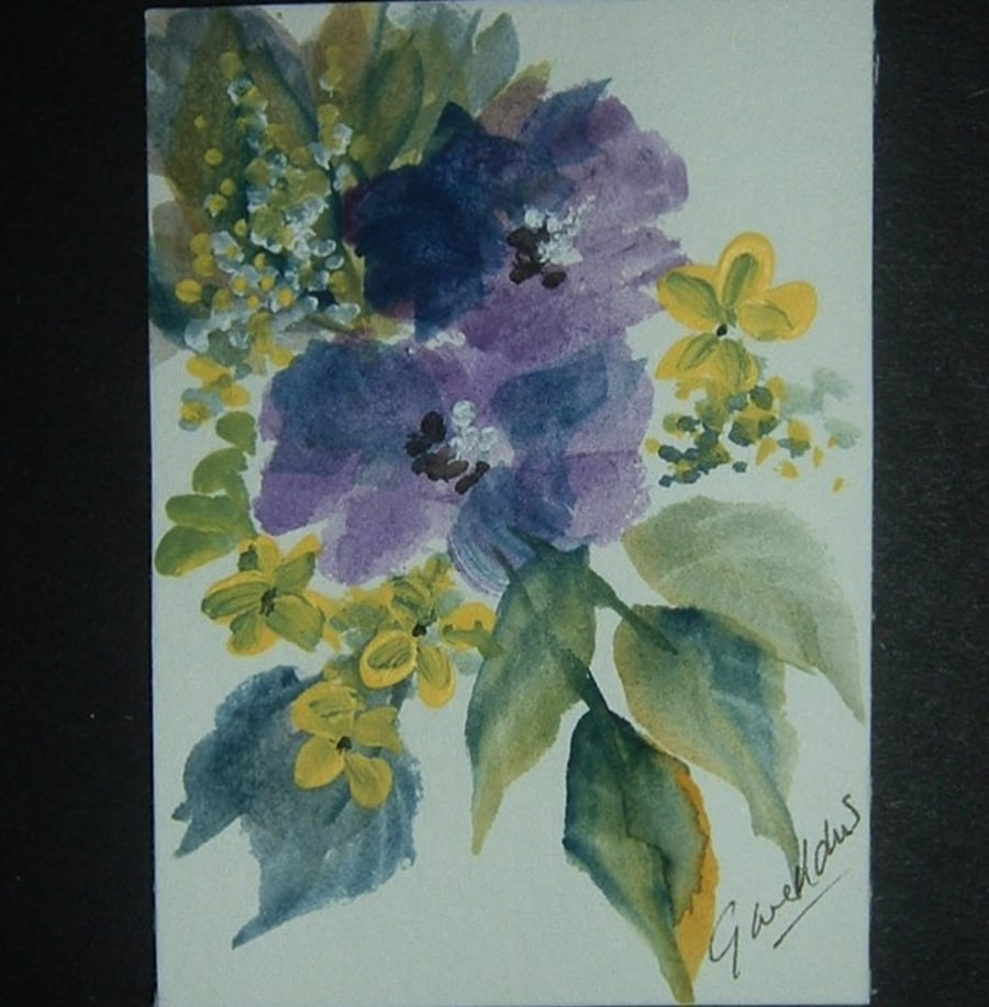 floral art painting purple flowers aceo ref 310