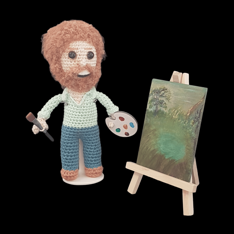 Crochet painting man with easel