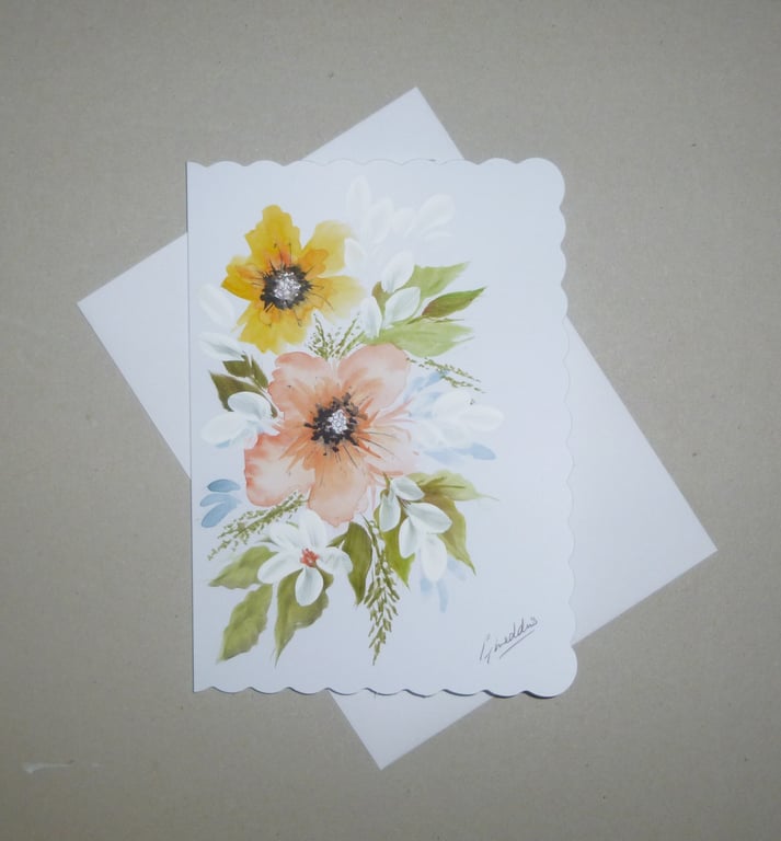 hand painted floral blank greetings card art painting ( ref FA 215 A2 )