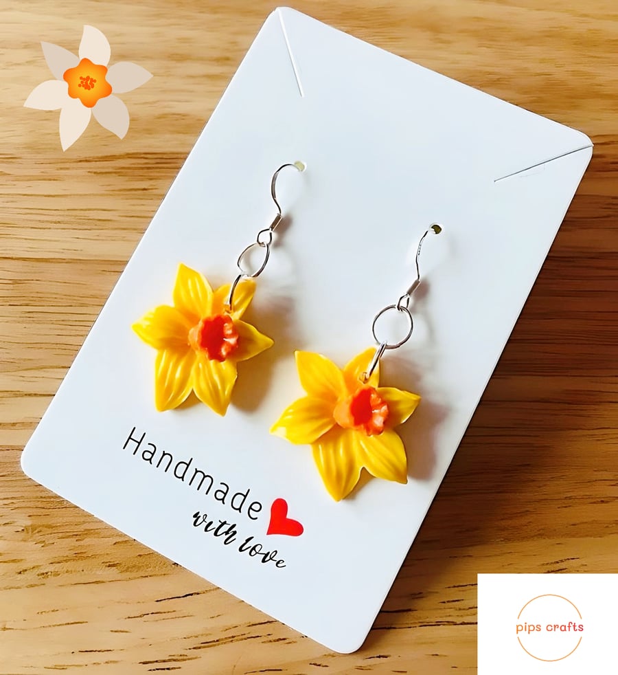 Beautiful Yellow Daffodil Flower Earrings - Handmade Jewellery, Mothers Day Gift