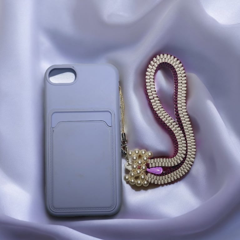 Handmade Red Ribbon & Faux Pearl Beaded Phone Strap