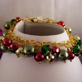 Gold Green and Red Charm Bracelet