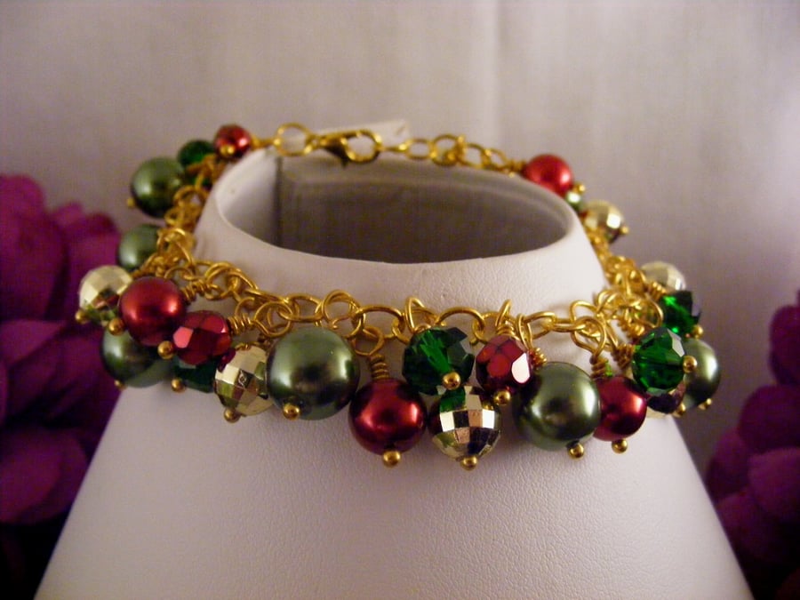 Gold Green and Red Charm Bracelet