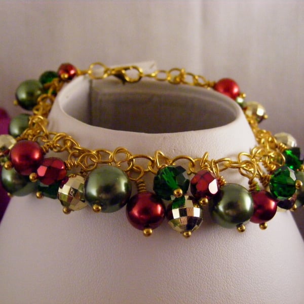 Gold Green and Red Charm Bracelet