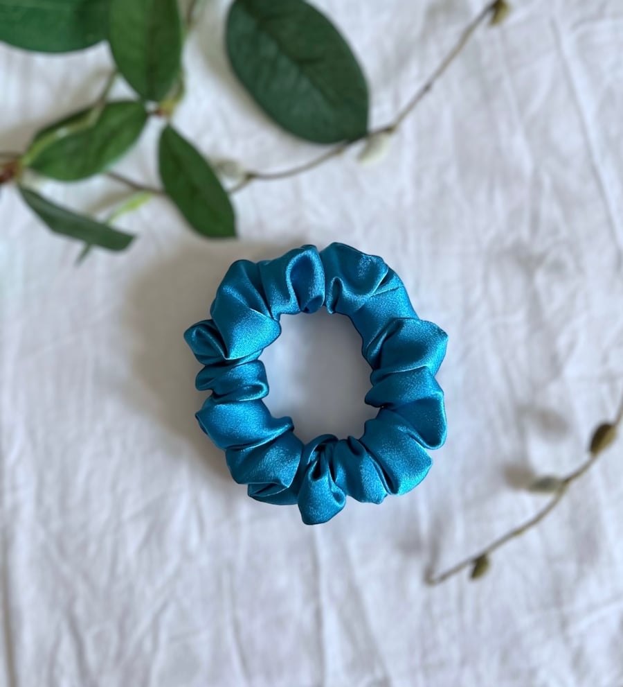 Turquoise Satin Scrunchie - Regular