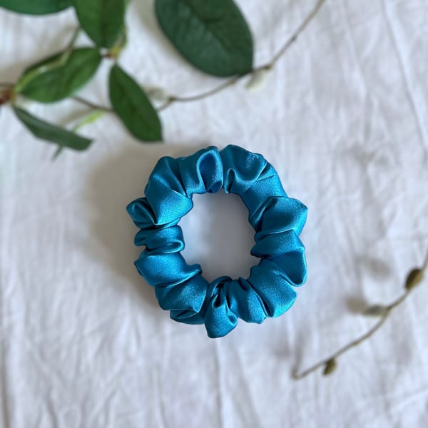 Turquoise Satin Scrunchie - Regular