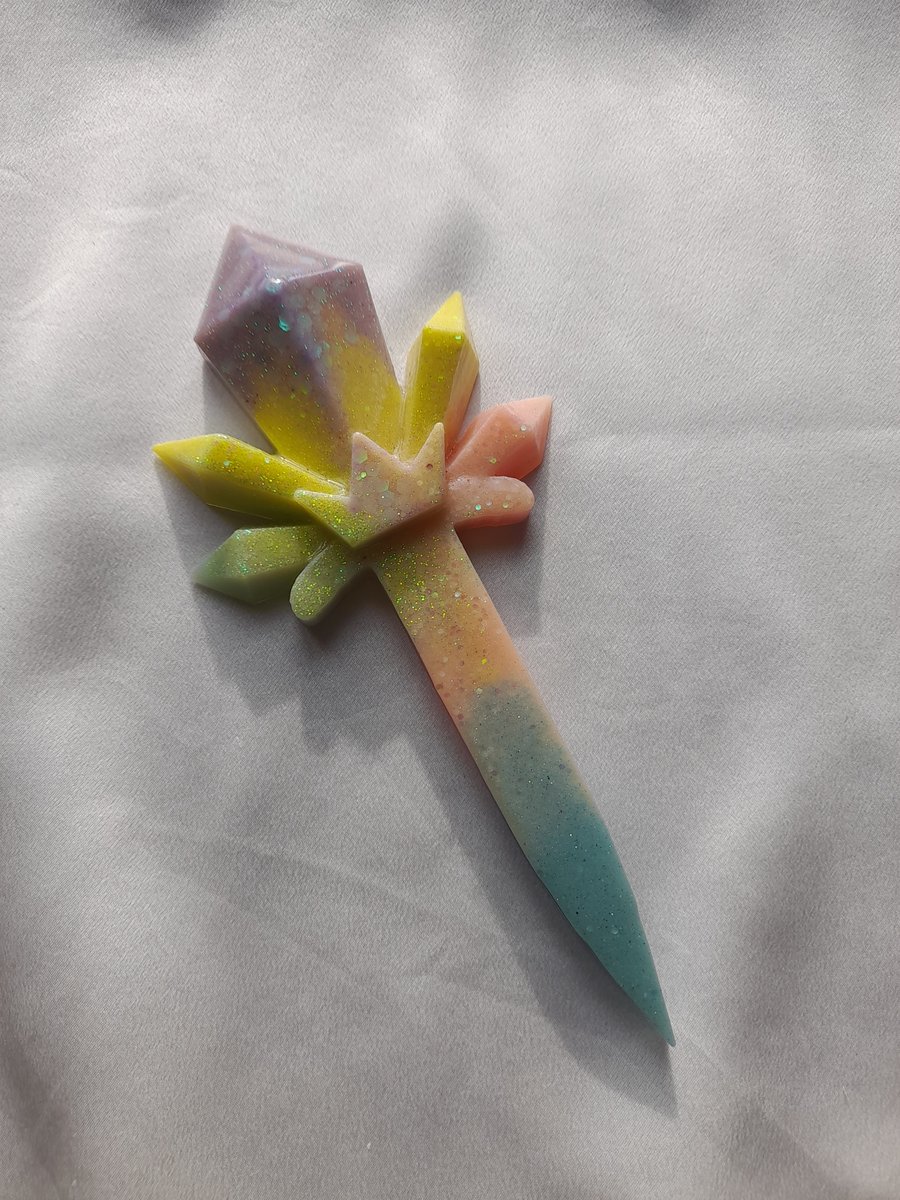 Custom For Georgina - Pastel Rainbow Crystal Cluster Wand Dagger