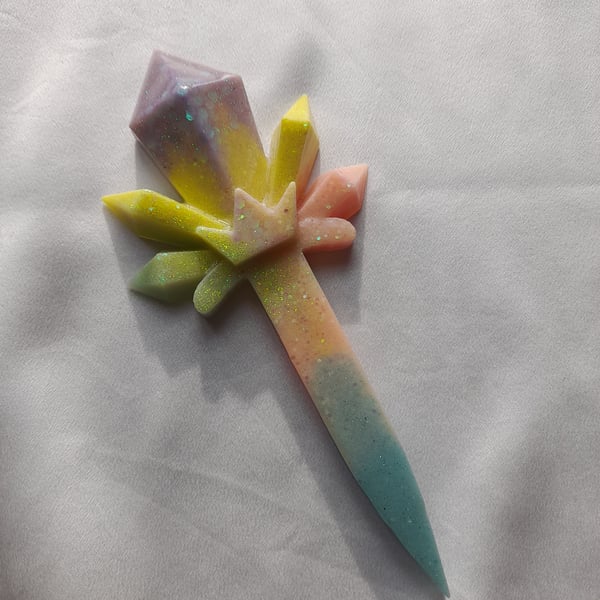 Custom For Georgina - Pastel Rainbow Crystal Cluster Wand Dagger