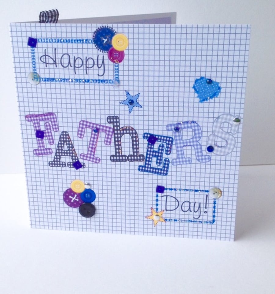 Father's Day Greeting Card,Printed Applique Design,Hand Finished Card