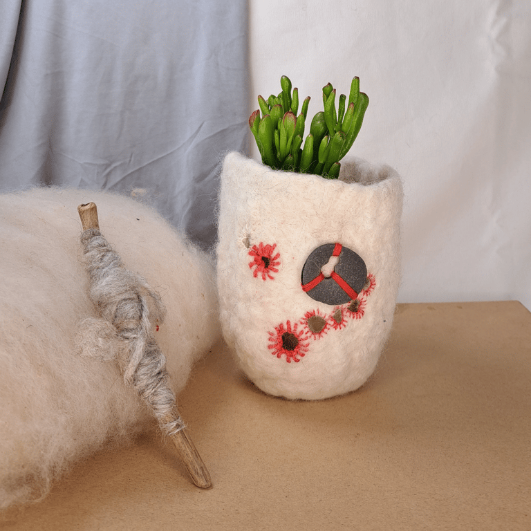 British Wool Pot with a magical hagstone – Handmade, Natural, and One-of-a-Kind