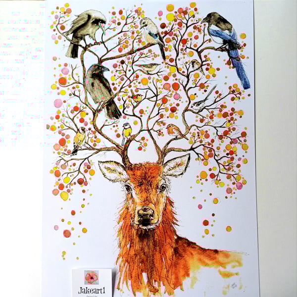 Stag British wildlife unique fine art print