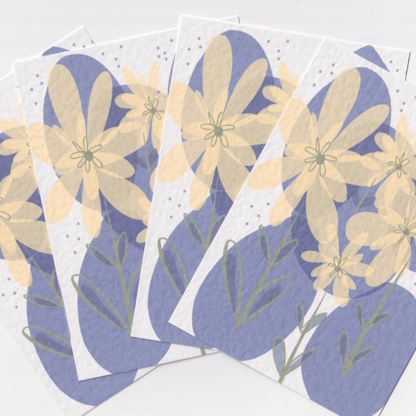 Yellow & Blue Flower Postcard Prints 