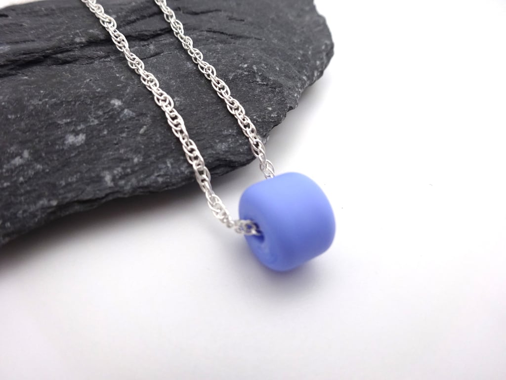 small blue lampwork glass pendant necklace