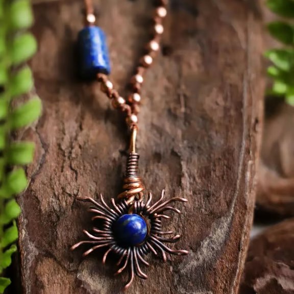 Copper Sun Necklace with Lapis Lazuli 