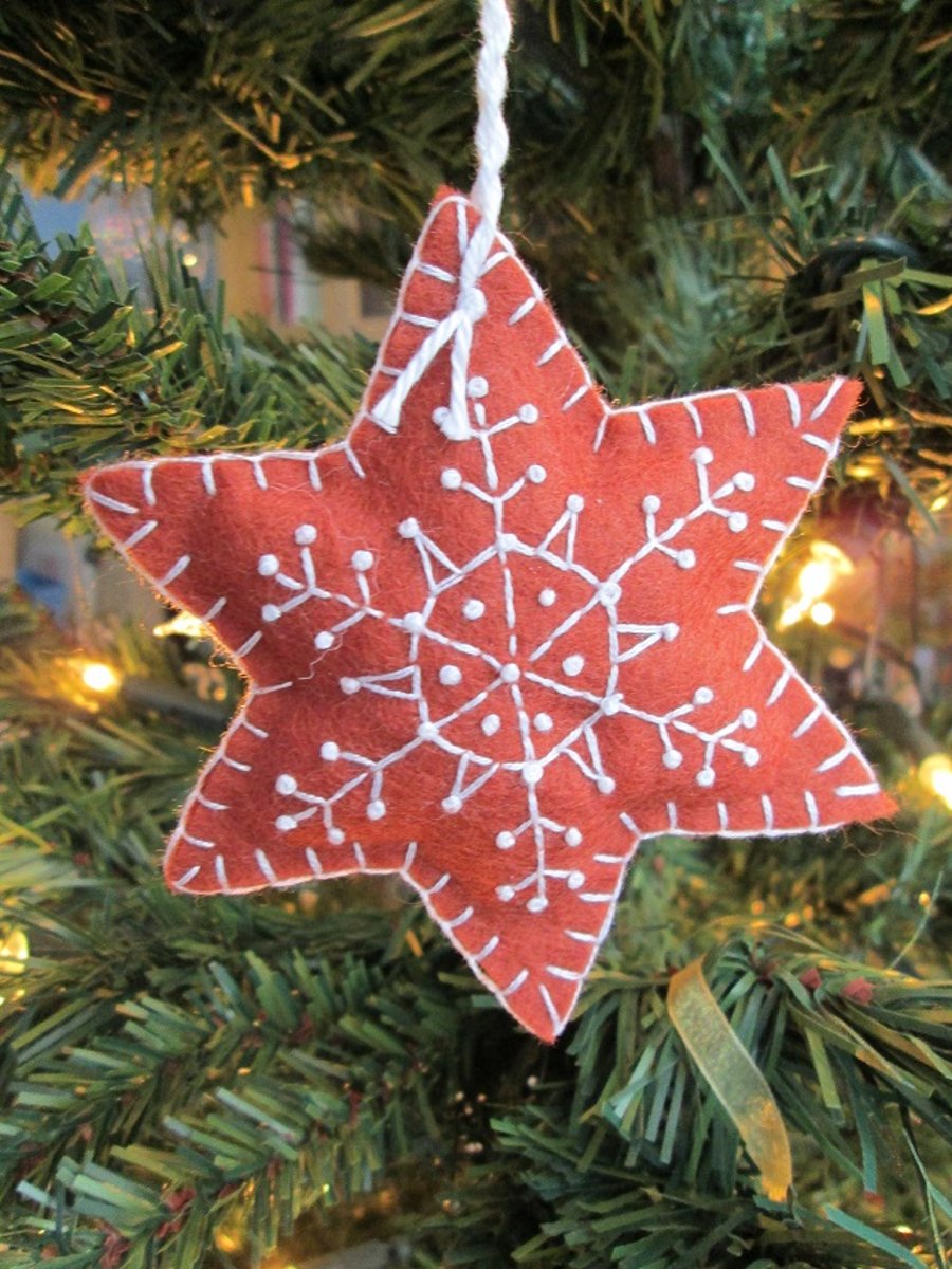 Felt 'Gingerbread' Snowflake Tree Decoration - E