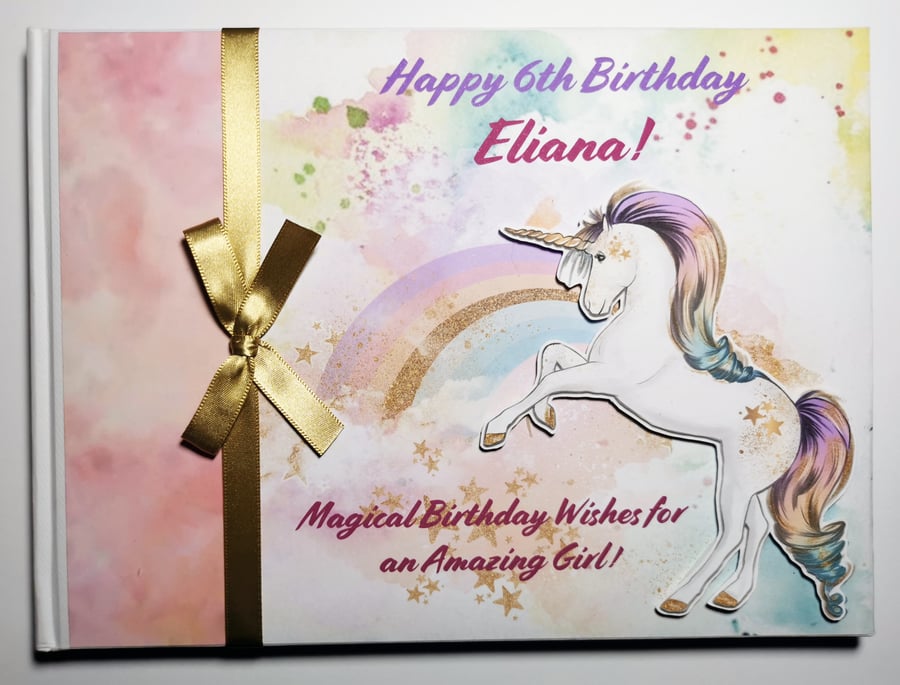 Personalised Unicorn Birthday guest book, unicorn time capsule book, gift