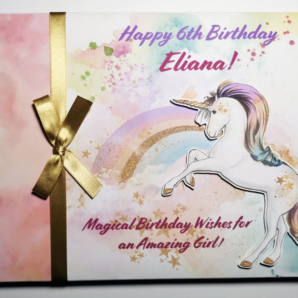 Personalised Unicorn Birthday guest book, unicorn time capsule book, gift