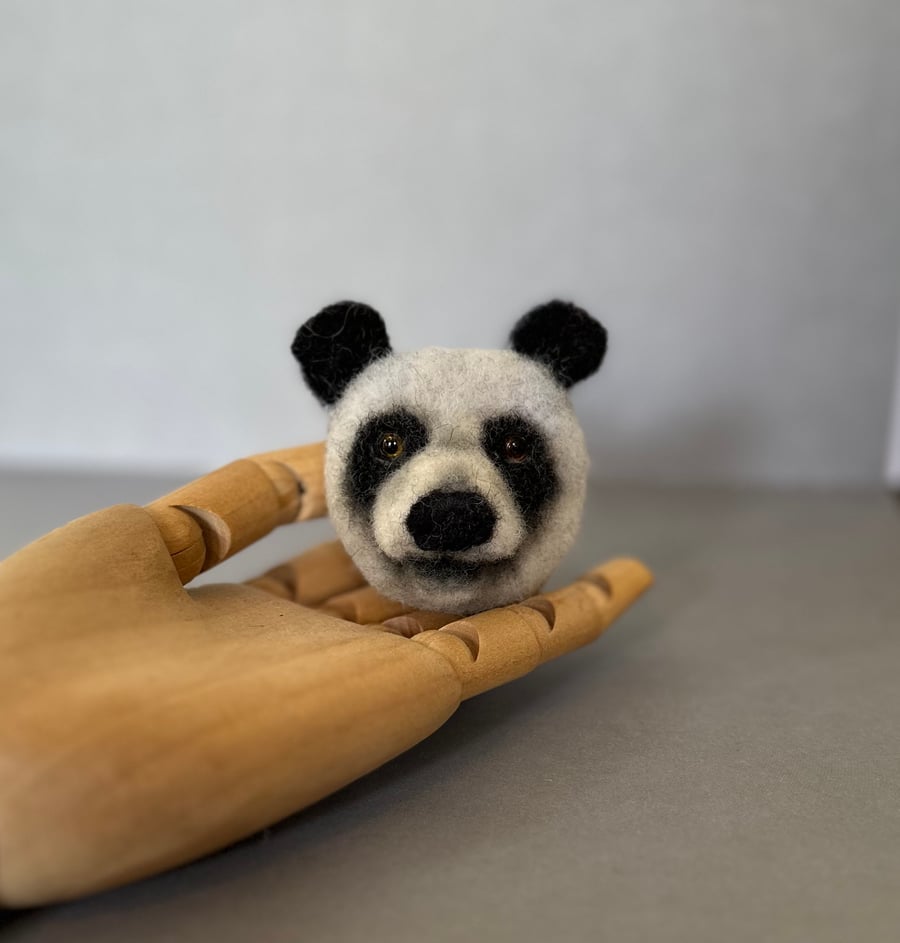 Needle felted Panda face brooch