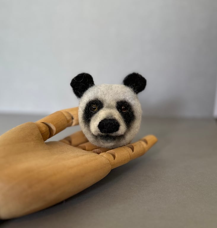 Needle felted Panda face brooch