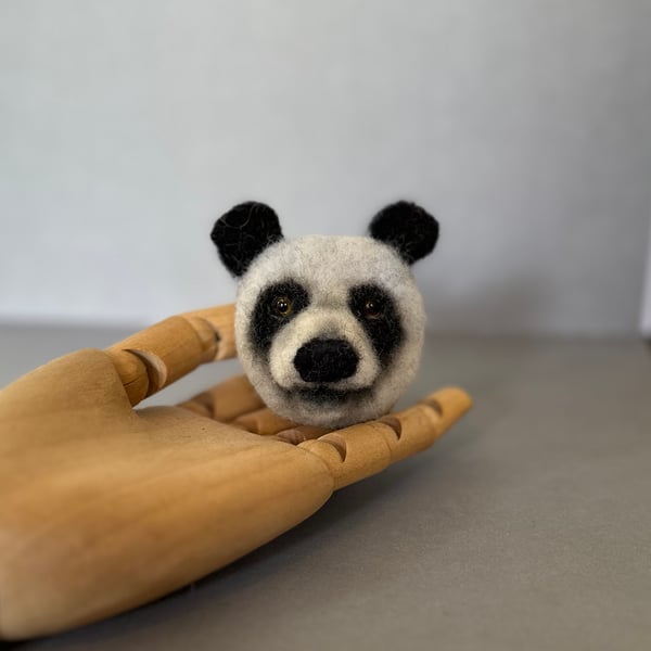 Needle felted Panda face brooch
