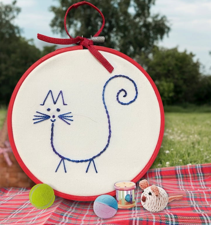 Cute cat embroidery in a hoop, abstract kitten, home Decor