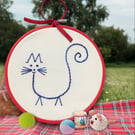 Cute cat embroidery in a hoop, abstract kitten, home Decor