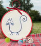 Cute cat embroidery in a hoop, abstract kitten, home Decor