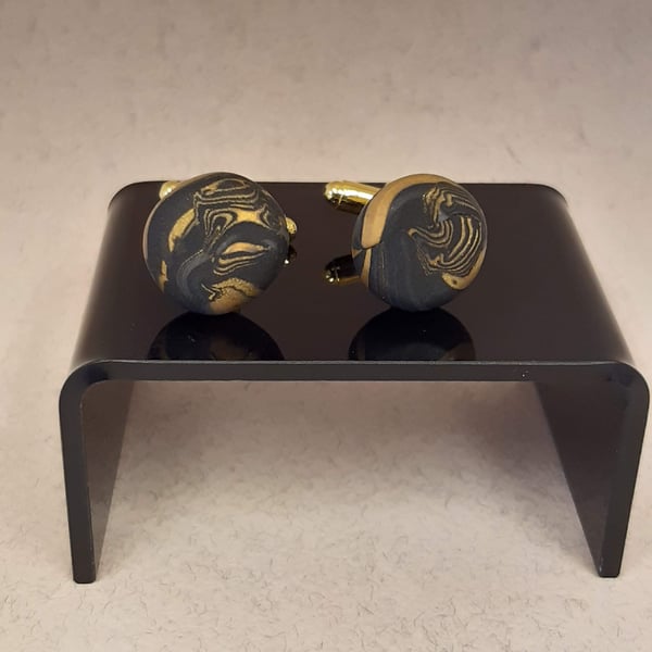 Black and gold polymer clay cufflinks