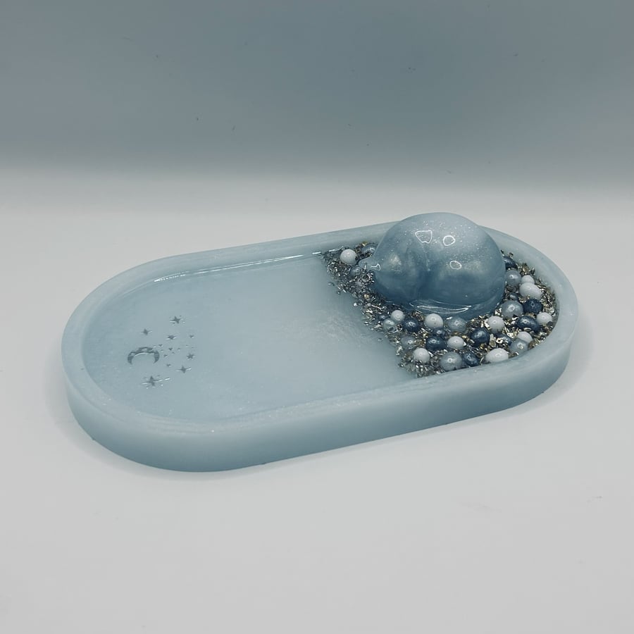 Celestial Resin Tray with Sleeping Feline Spirit - The Silence