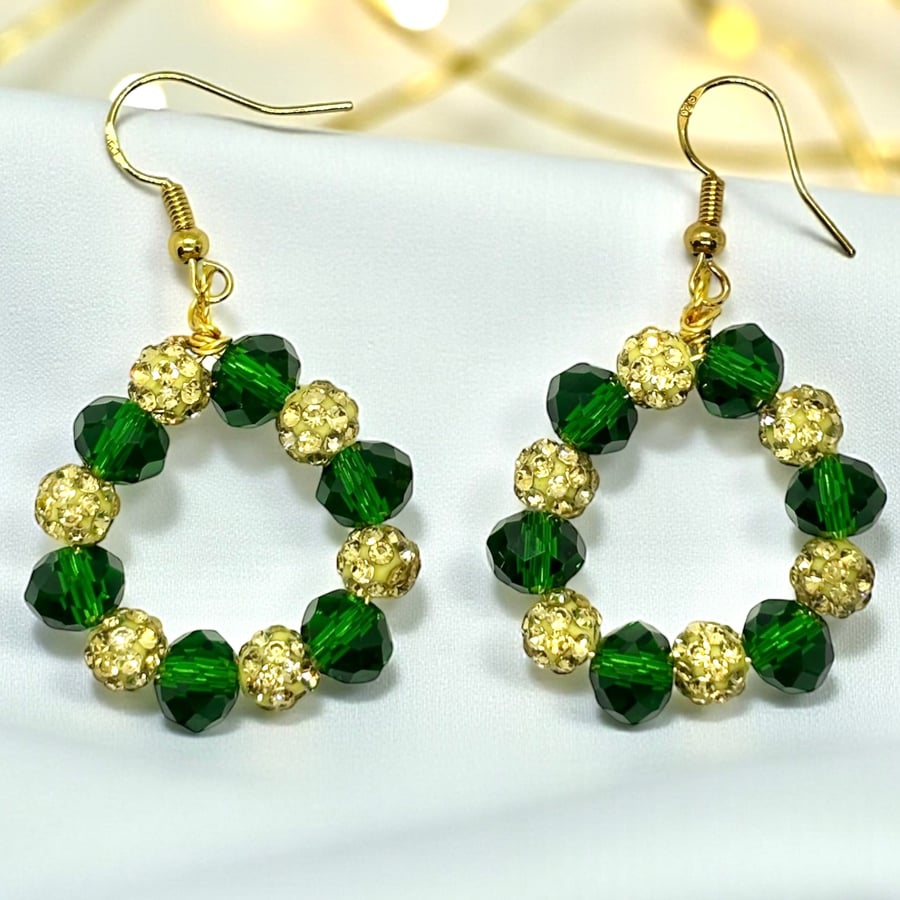 Sparkly Christmas Wreath Earrings, Stocking Fillers,Secret Santa.