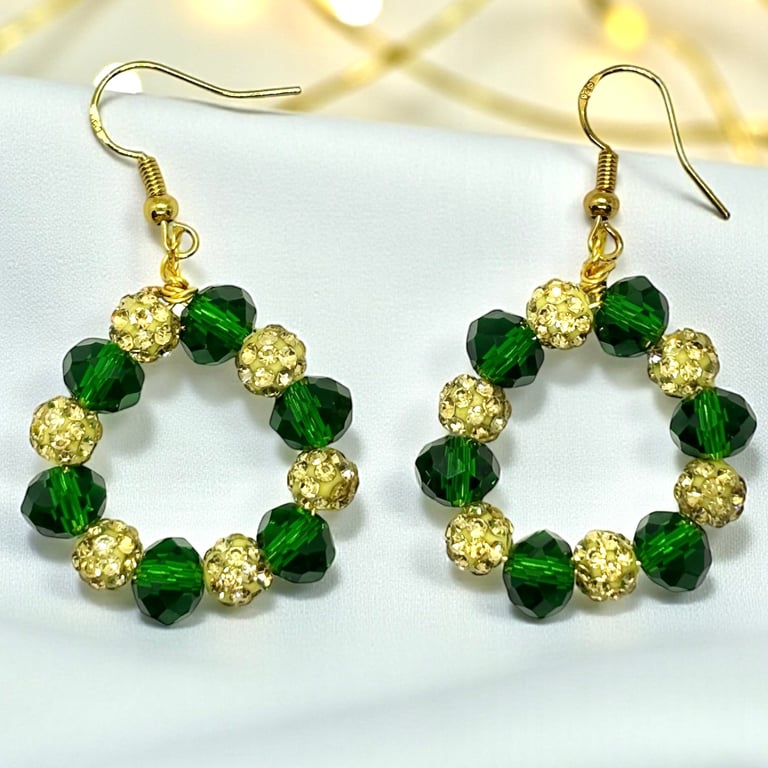 Sparkly Christmas Wreath Earrings, Stocking Fillers,Secret Santa.
