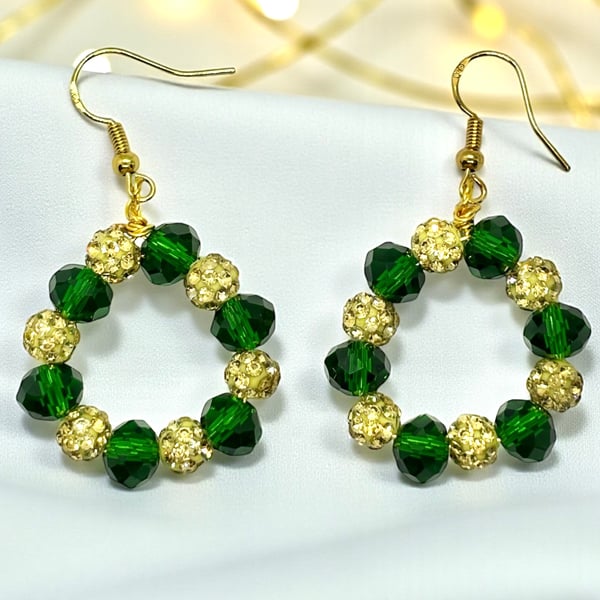 Sparkly Christmas Wreath Earrings, Stocking Fillers,Secret Santa.