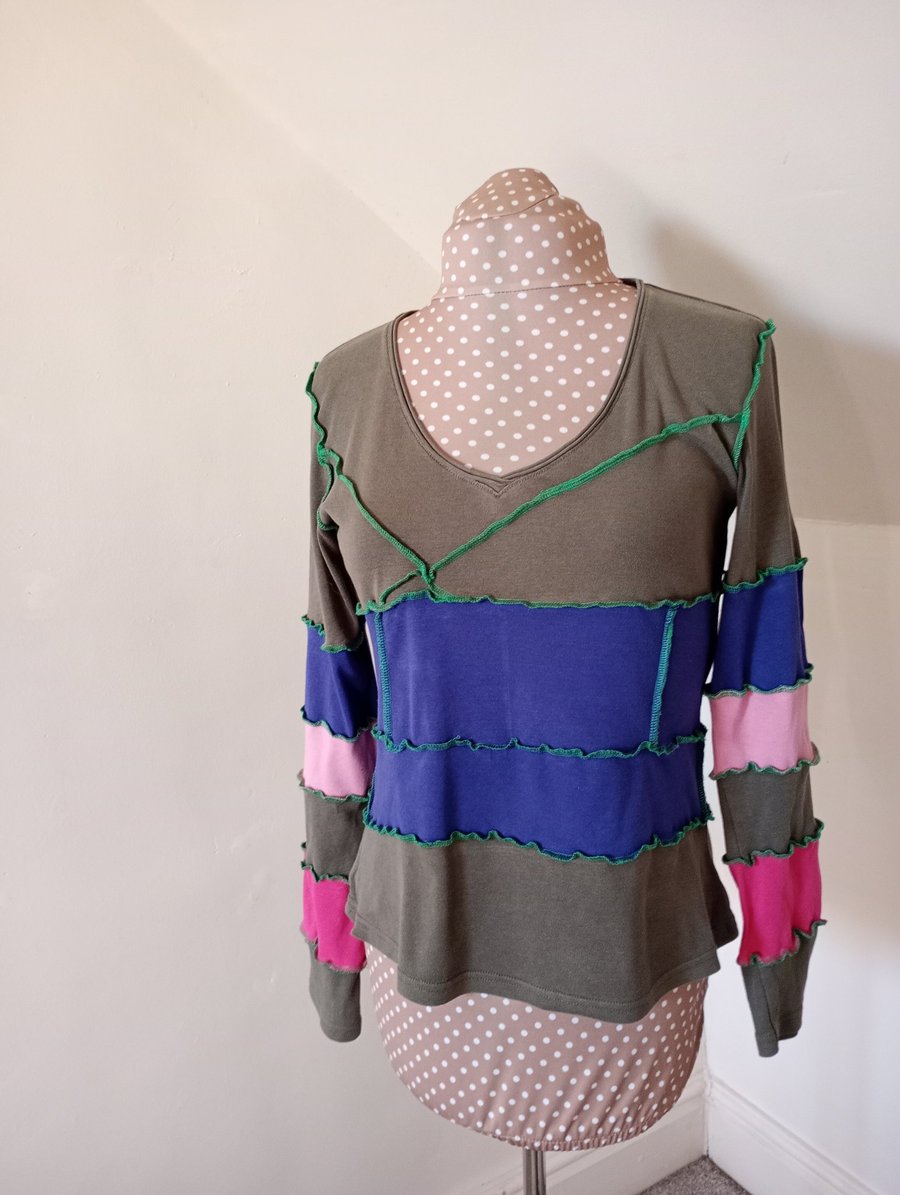 Green patchwork top with long sleeves 