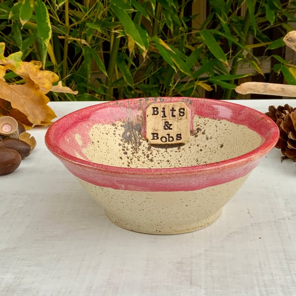 Bits & Bobs Decorative Dish with winter wood & raspberry mist glaze