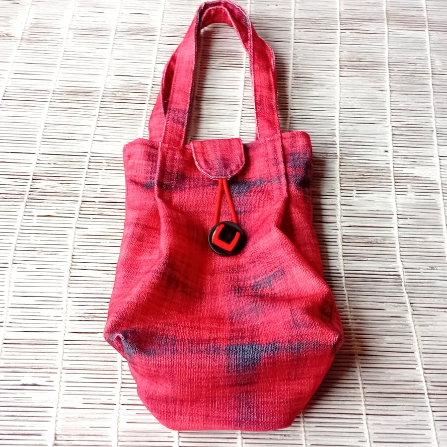 Fabric Handheld Bag, RED with Charcoal Grey abstract pattern 