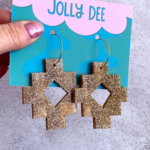 Gold sparkly earrings for festival jewellery, diamond hoop earrings for her