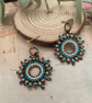 Turquoise and bronze beaded hoop dangle handmade earrings 