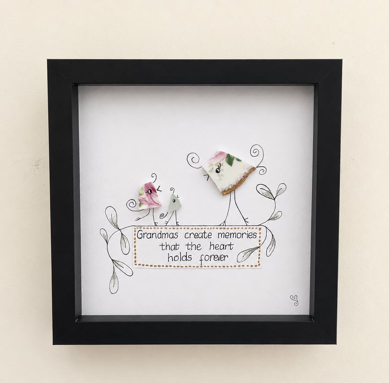 Grandma Sea Glass Picture - Grandma Gift - Handmade Sea Glass Art 