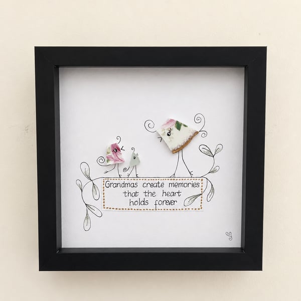 Grandma Sea Glass Picture - Grandma Gift - Handmade Sea Glass Art 