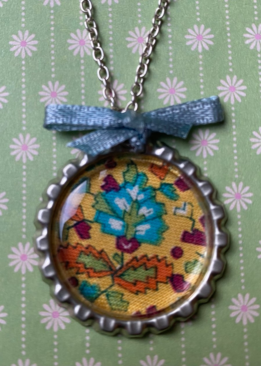 Pretty Floral Bottle Cap Necklace