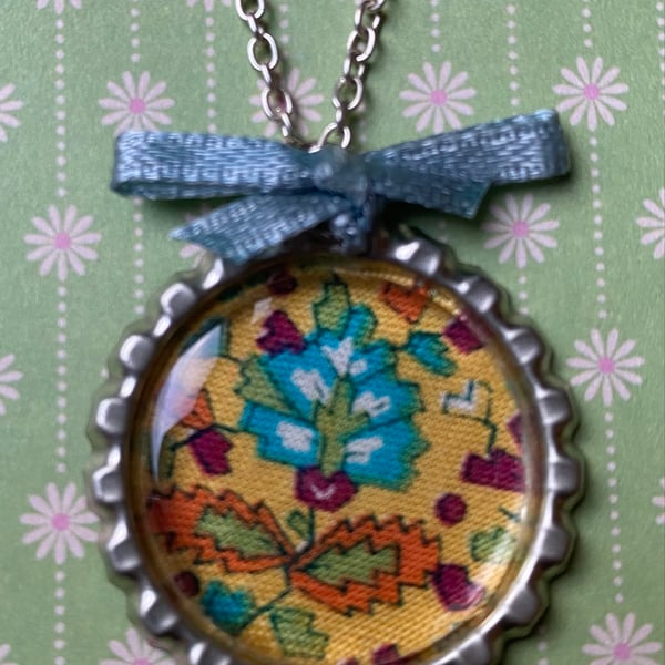 Pretty Floral Bottle Cap Necklace