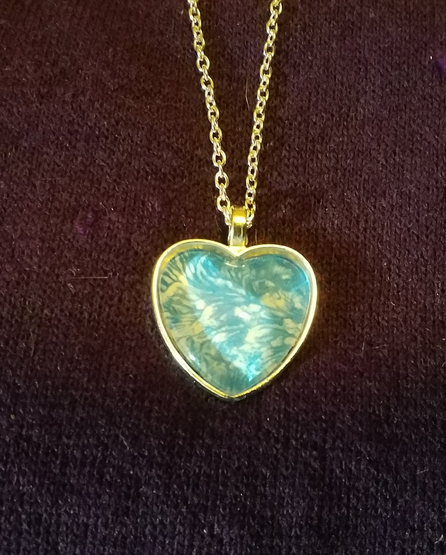Handmade fluid art heart pendant, blue