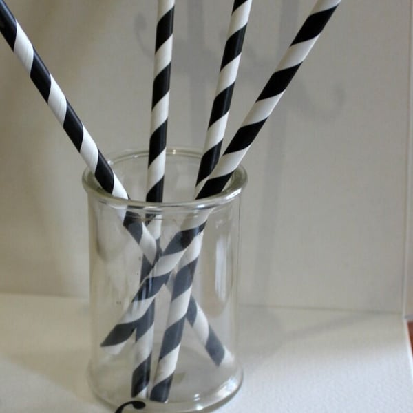 Retro Black And White Paper Moustaches Straws - Set of Six