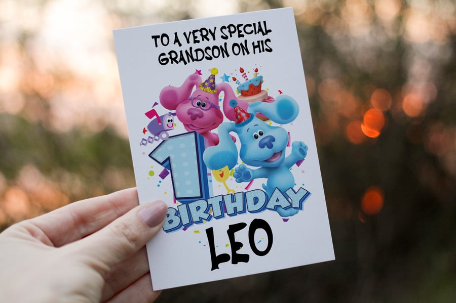 Blues Clue Grandson 1st Birthday Card, Card for Grandchild, Birthday Card