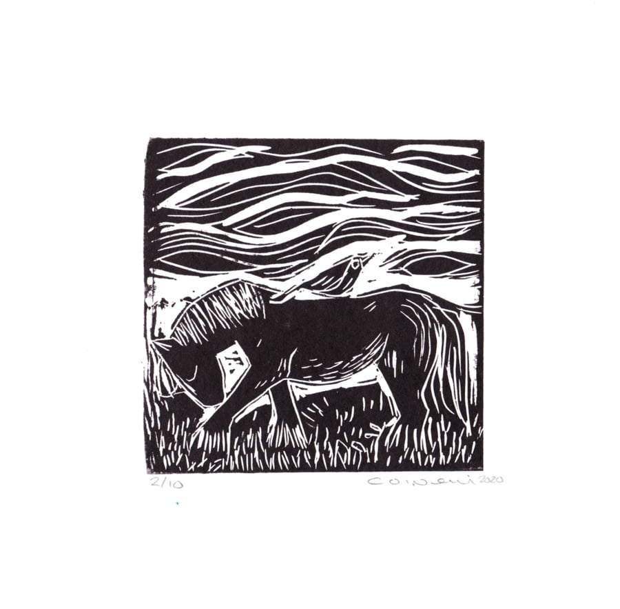 Hitching a Ride - small Lino print 