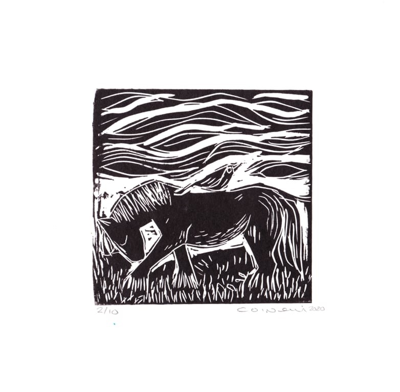 Hitching a Ride - small Lino print 