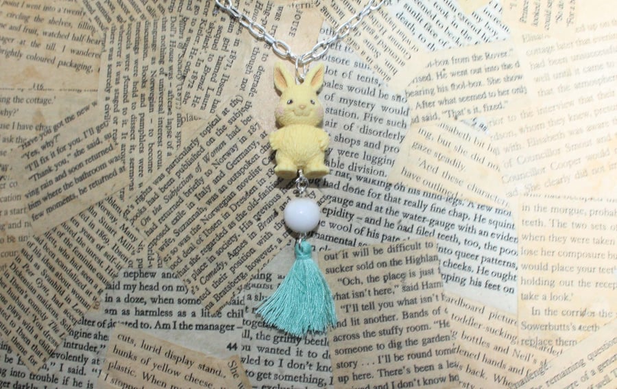 Yellow Rabbit Turquoise Tassel Character Toy Necklace