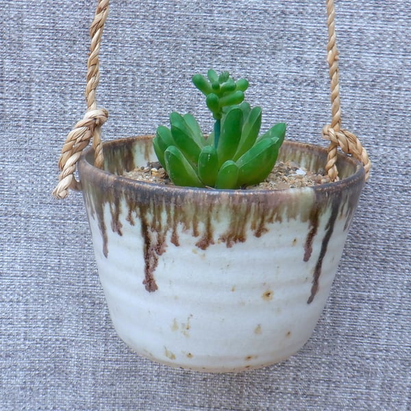 Hanging succulent cactus planter hand thrown stoneware pottery ceramic plant pot
