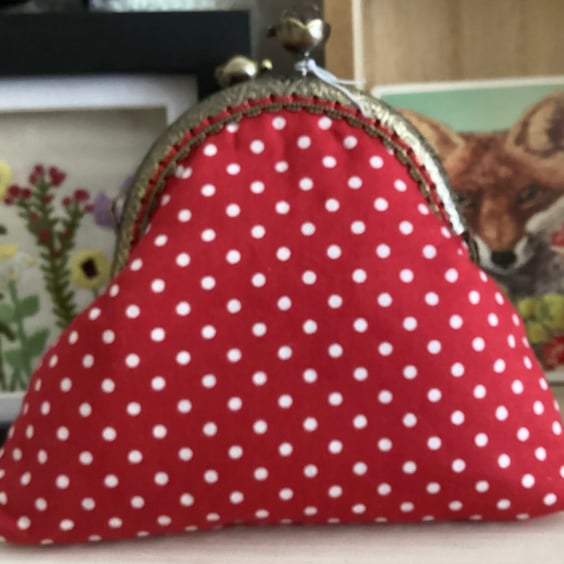 Red dotty coin purse with red crystal antique bronze clasp